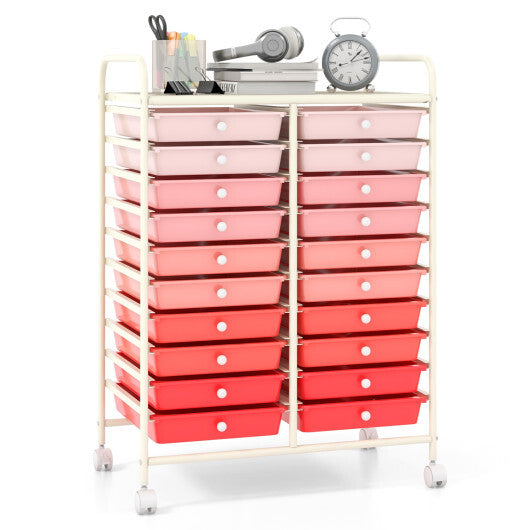 Costway 20 Drawers Rolling Storage Cart Studio Organizer-Gradient Pink W2B