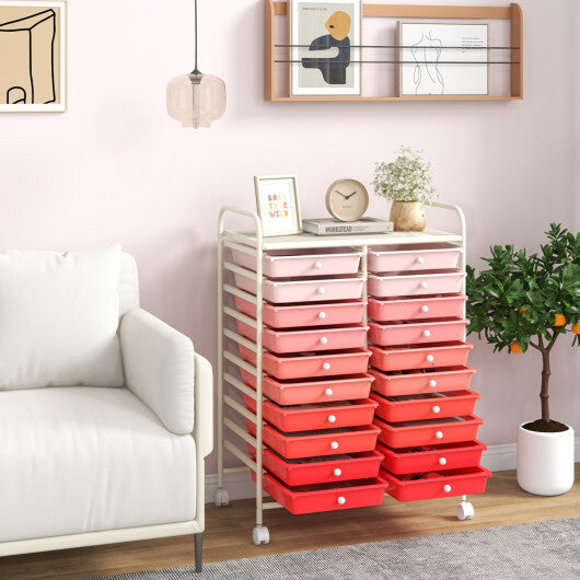 Costway 20 Drawers Rolling Storage Cart Studio Organizer-Gradient Pink W2B