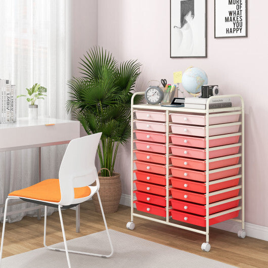 Costway 20 Drawers Rolling Storage Cart Studio Organizer-Gradient Pink W2B