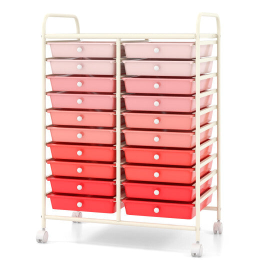 Costway 20 Drawers Rolling Storage Cart Studio Organizer-Gradient Pink W2B