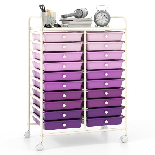 Costway 20 Drawers Rolling Storage Cart Studio Organizer-Purple W2B