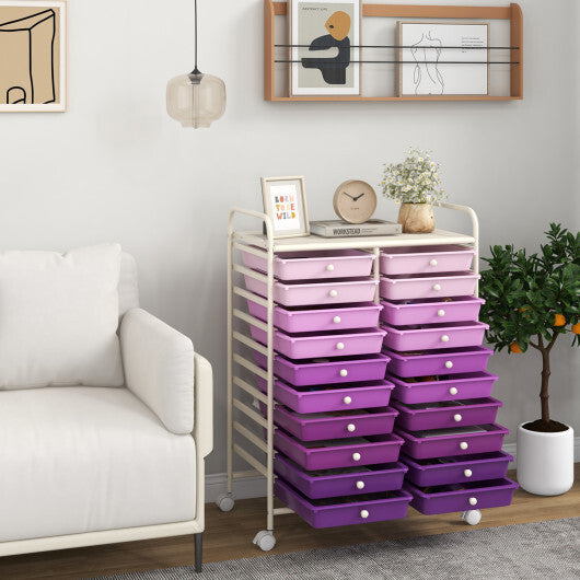 Costway 20 Drawers Rolling Storage Cart Studio Organizer-Purple W2B