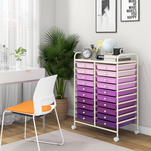 Costway 20 Drawers Rolling Storage Cart Studio Organizer-Purple W2B