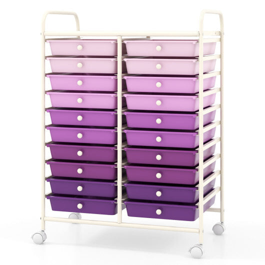 Costway 20 Drawers Rolling Storage Cart Studio Organizer-Purple W2B