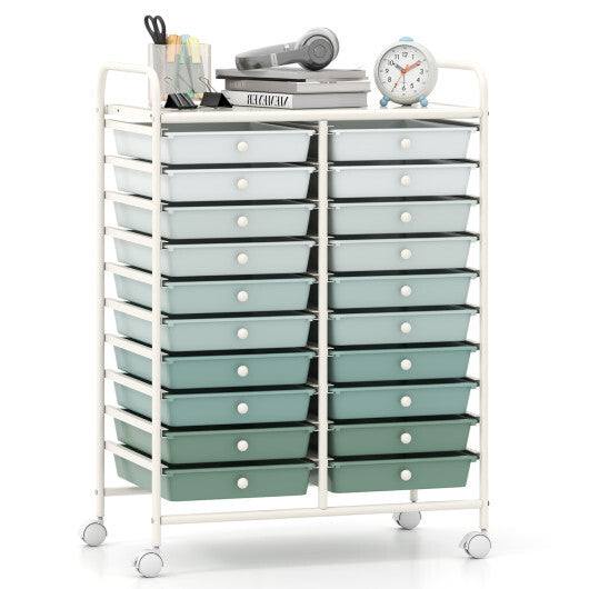 Costway 20 Drawers Rolling Storage Cart Studio Organizer-Gardient Green W2B