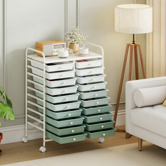 Costway 20 Drawers Rolling Storage Cart Studio Organizer-Gardient Green W2B