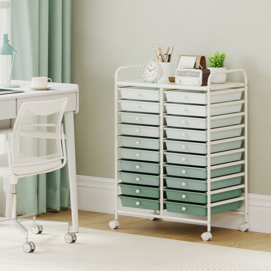 Costway 20 Drawers Rolling Storage Cart Studio Organizer-Gardient Green W2B