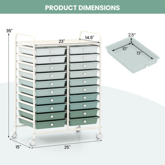 Costway 20 Drawers Rolling Storage Cart Studio Organizer-Gardient Green W2B