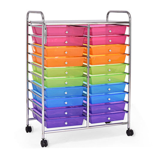Costway 20 Drawers Storage Rolling Cart Studio Organizer-Multicolor W2B