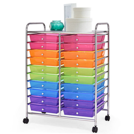 Costway 20 Drawers Storage Rolling Cart Studio Organizer-Multicolor W2B