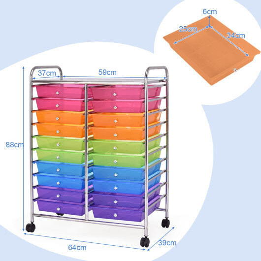 Costway 20 Drawers Storage Rolling Cart Studio Organizer-Multicolor W2B