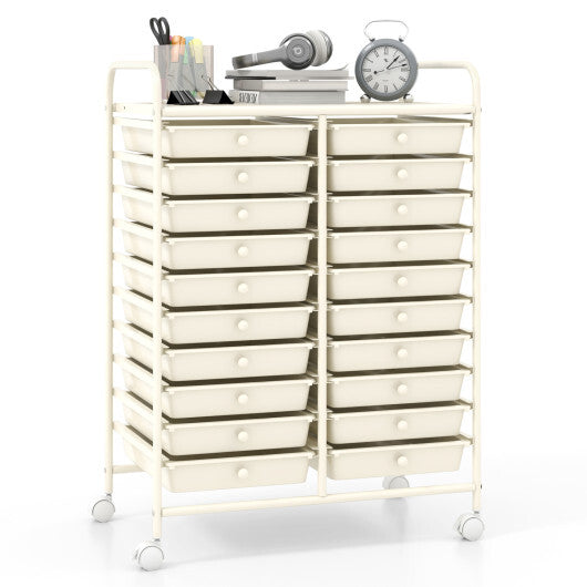 Costway 20 Drawers Rolling Storage Cart Studio Organizer-Beige W2B