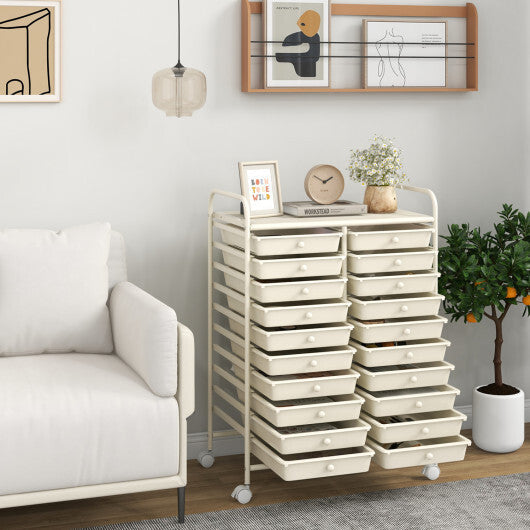 Costway 20 Drawers Rolling Storage Cart Studio Organizer-Beige W2B
