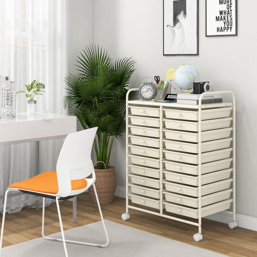Costway 20 Drawers Rolling Storage Cart Studio Organizer-Beige W2B