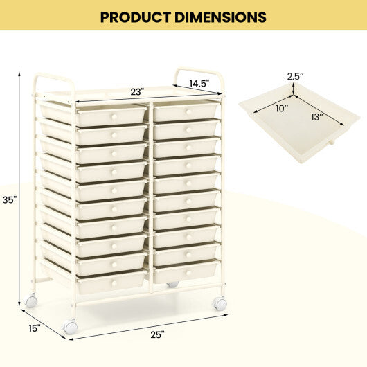 Costway 20 Drawers Rolling Storage Cart Studio Organizer-Beige W2B