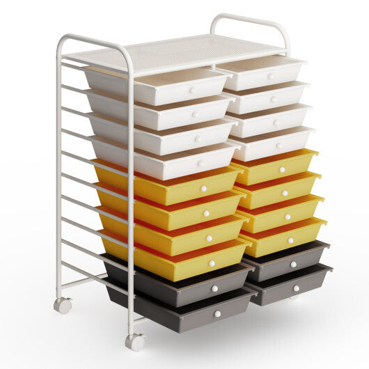 Costway 20 Drawers Storage Rolling Cart Studio Organizer-Yellow W2B