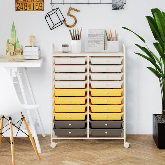 Costway 20 Drawers Storage Rolling Cart Studio Organizer-Yellow W2B