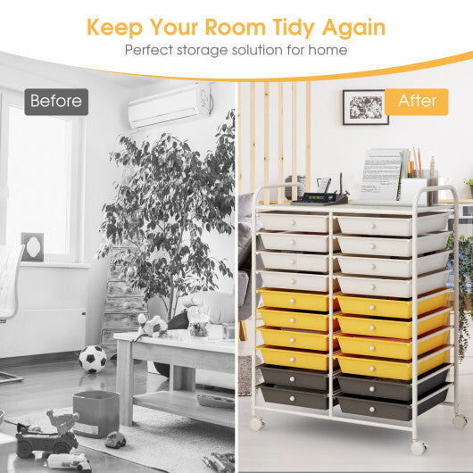 Costway 20 Drawers Storage Rolling Cart Studio Organizer-Yellow W2B