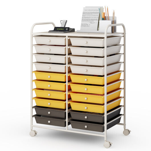Costway 20 Drawers Storage Rolling Cart Studio Organizer-Yellow W2B