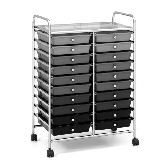 Costway 20 Drawers Rolling Storage Cart Studio Organizer-Black & Gray W2B
