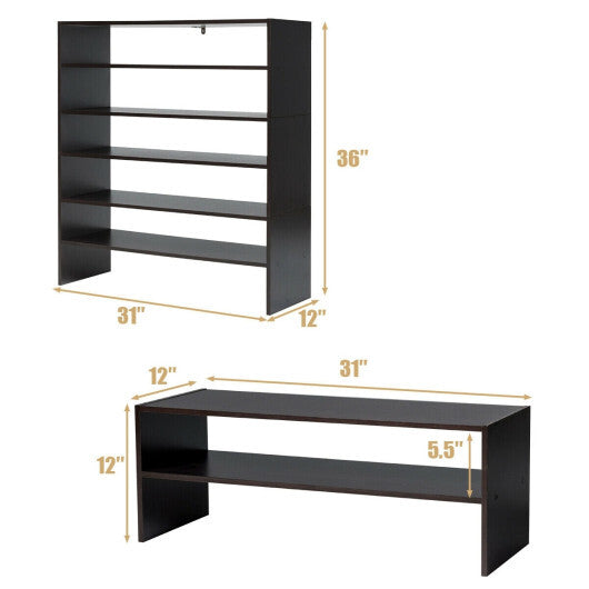 Costway 3 Pieces 31-Inch Stackable Multi-Shape Shoe Rack-Brown W2B