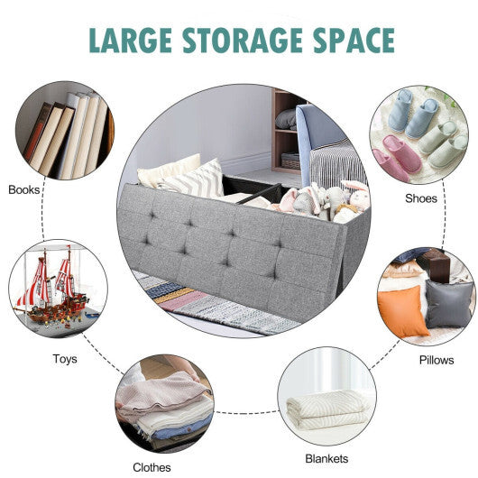 Costway Fabric Folding Storage with Divider Bed End Bench-Light Gray W2B