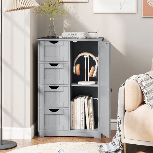 Costway Standing Indoor Wooden Cabinet with 4 Drawers-Gray W2B