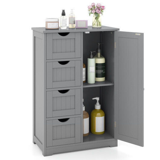 Costway Standing Indoor Wooden Cabinet with 4 Drawers-Gray W2B
