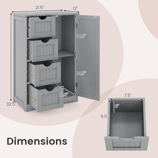 Costway Standing Indoor Wooden Cabinet with 4 Drawers-Gray W2B