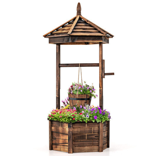 Costway Wooden Wishing Well Hexagonal Bucket Flower Plants Planter Patio Garden Decor W2B