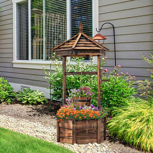 Costway Wooden Wishing Well Hexagonal Bucket Flower Plants Planter Patio Garden Decor W2B
