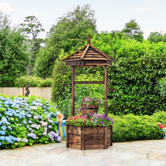 Costway Wooden Wishing Well Hexagonal Bucket Flower Plants Planter Patio Garden Decor W2B