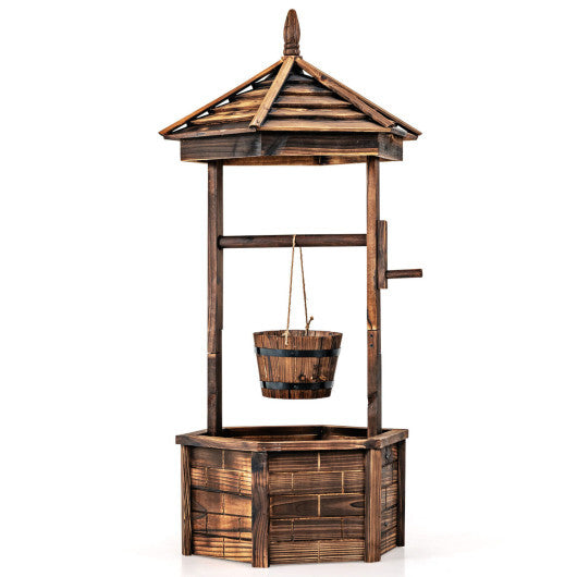 Costway Wooden Wishing Well Hexagonal Bucket Flower Plants Planter Patio Garden Decor W2B