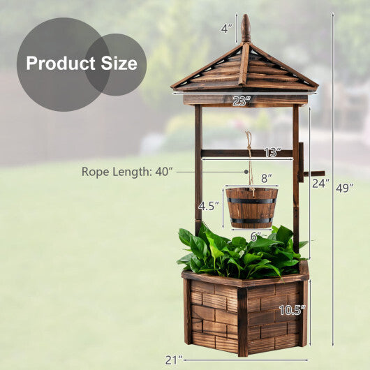 Costway Wooden Wishing Well Hexagonal Bucket Flower Plants Planter Patio Garden Decor W2B