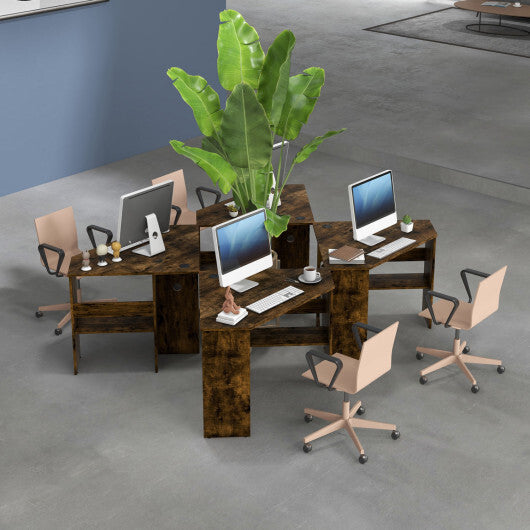 Costway Corner Computer Desk Triangle Writing Workstation with Storage Shelf-Rustic Brown W2B