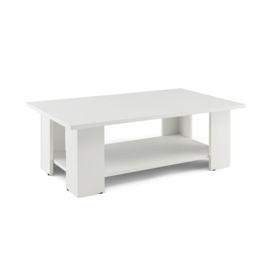 Costway Large 36 Inch 2-Tier Wooden Modern Coffee Table with Storage Shelf-White W2B