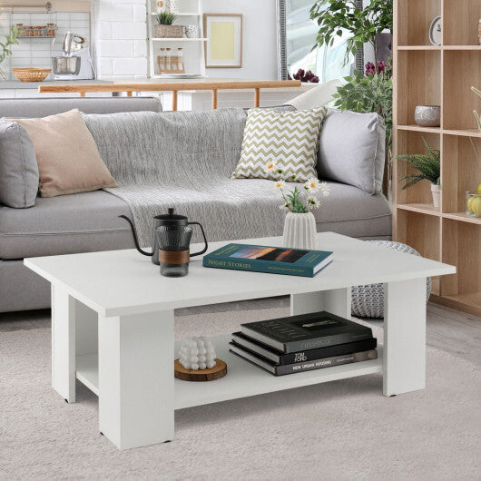 Costway Large 36 Inch 2-Tier Wooden Modern Coffee Table with Storage Shelf-White W2B