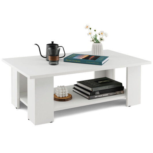 Costway Large 36 Inch 2-Tier Wooden Modern Coffee Table with Storage Shelf-White W2B