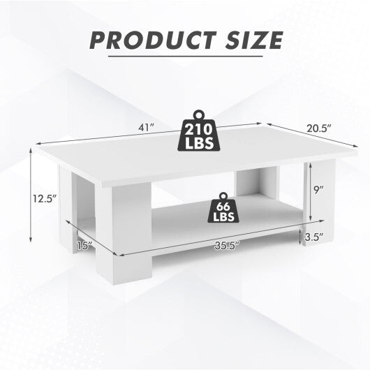 Costway Large 36 Inch 2-Tier Wooden Modern Coffee Table with Storage Shelf-White W2B