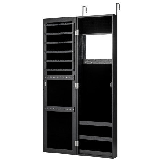 Costway  Full Length Mirror Jewelry Cabinet with Ring Slots and Necklace Hooks-Black W2B