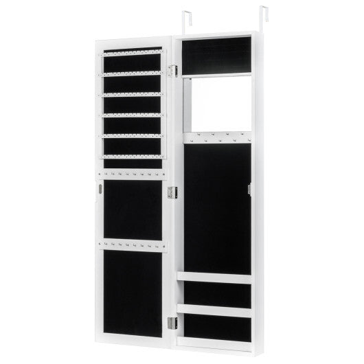Costway Full Length Mirror Jewelry Cabinet with Ring Slots and Necklace Hooks-White W2B
