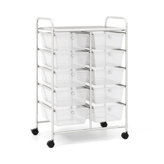 Costway 10-Drawer Rolling Storage Cart-Transparent W2B