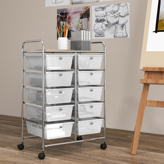 Costway 10-Drawer Rolling Storage Cart-Transparent W2B