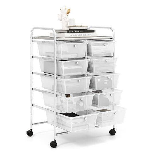 Costway 10-Drawer Rolling Storage Cart-Transparent W2B
