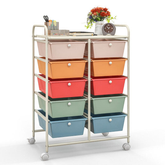 Costway 10-Drawer Rolling Storage Cart-Multicolor W2B