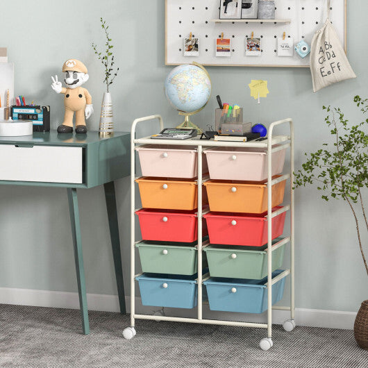 Costway 10-Drawer Rolling Storage Cart-Multicolor W2B