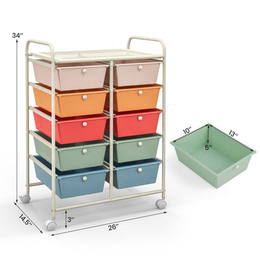 Costway 10-Drawer Rolling Storage Cart-Multicolor W2B