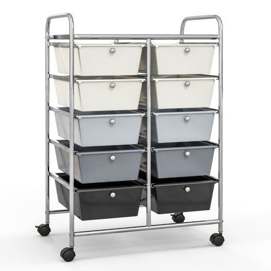 Costway 10-Drawer Rolling Storage Cart-Beige & Gray W2B