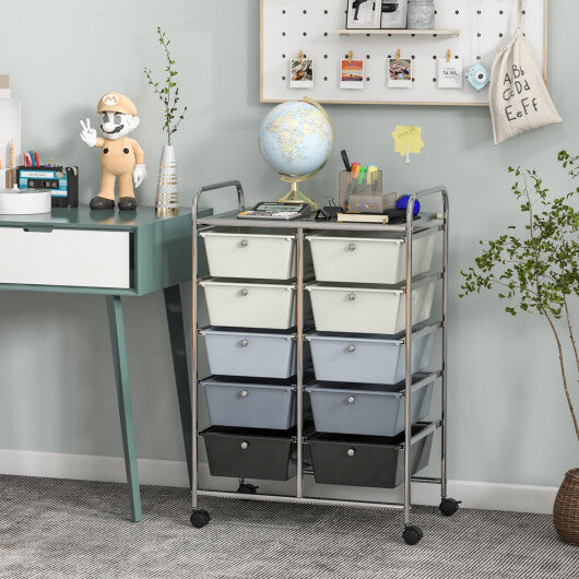 Costway 10-Drawer Rolling Storage Cart-Beige & Gray W2B