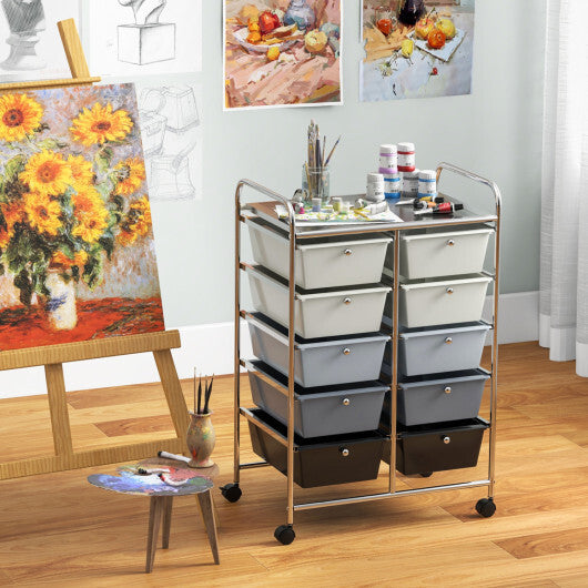 Costway 10-Drawer Rolling Storage Cart-Beige & Gray W2B
